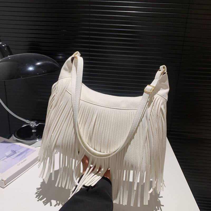 Elegant Retro-inspired Medium Crossbody Bag For Women Faux Suede With Fringe