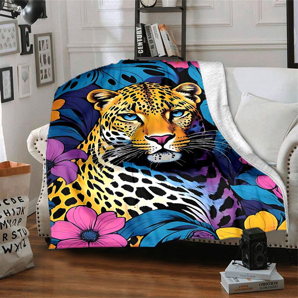 1pc Leopard Floral Lightweight Flannel Blanket, Comfortable and Warm Blanket, for Office and Camping Sofa Bed, Livingroom120
