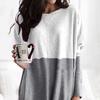 Women Tops Round Neck Long Sleeve Color Block Pullover Tops with Pockets Loose Fit Mid-length Shirt Daily Wear