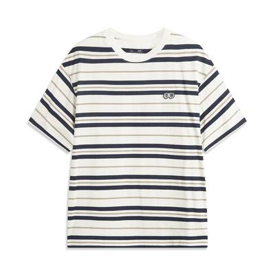 Casual Striped Round Neck T-Shirt Men Tops Deep-Navy-Blue Cream ATSV515-5