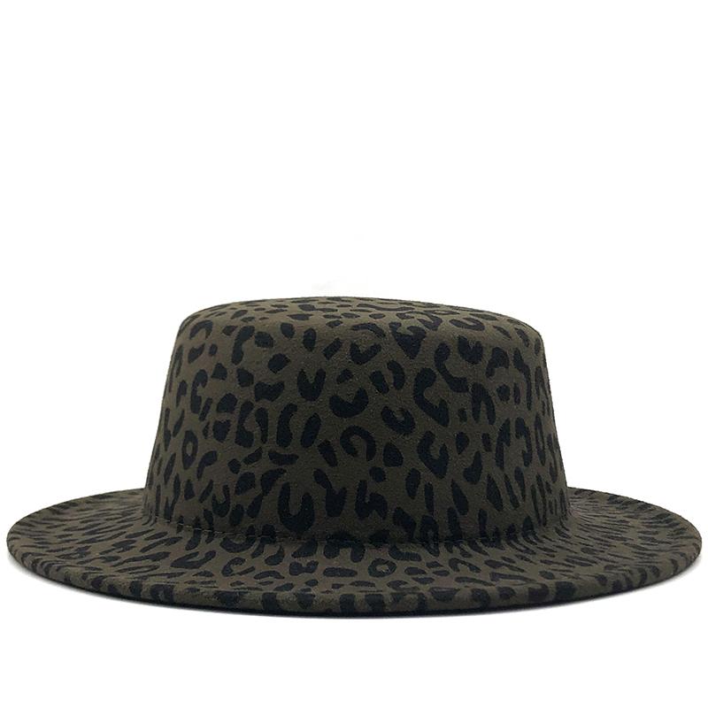 Новая шерстяная фетровая шляпа Fedora с плоским верхом и широкими полями, с леопардовым принтом для женщин, осенне-зимняя кепка-каноте, джазовая кепка с черной лентой