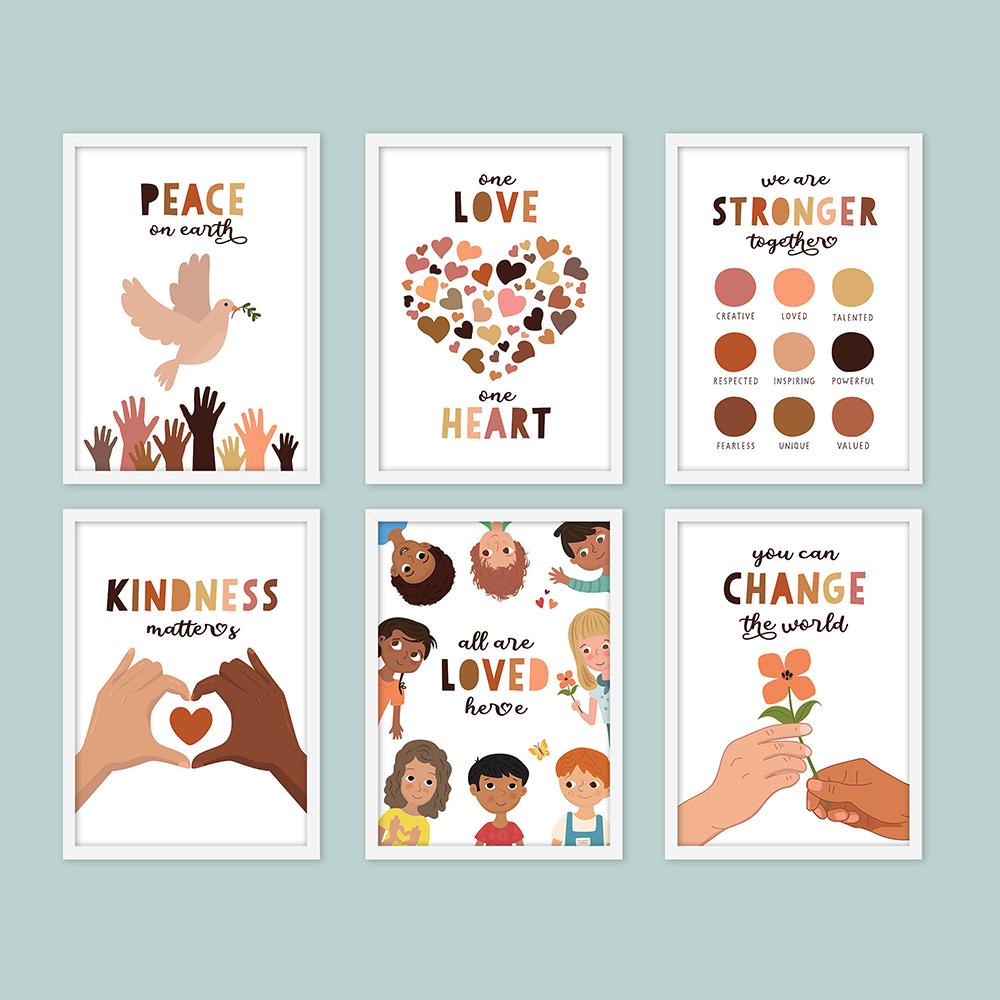 Инклюзивный класс Искусство Разнообразие Плакат Человеческое Равенство Принты Дети Настенная Картина На Холсте Любимая Доброта Декор Класса Картины