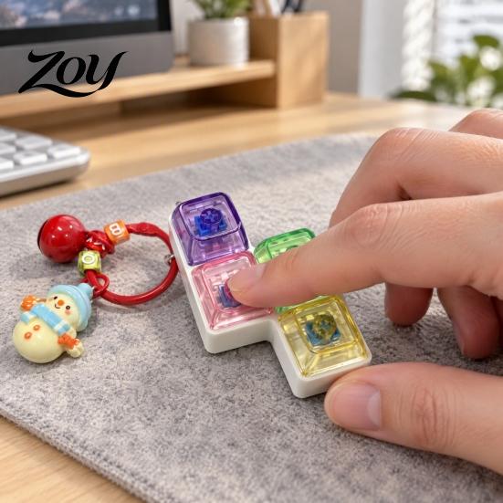 Clicky Button Stress Toy Christmas Mechanical Keyboard Fidget Keychain, Push Relief Tactile Feedback Tool with Reindeer Bell Charm, Backpack Accessory