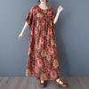 Short Sleeve Plus Size Cotton Vintage Floral New In Dresses for Women Casual Loose Long Summer Dress
