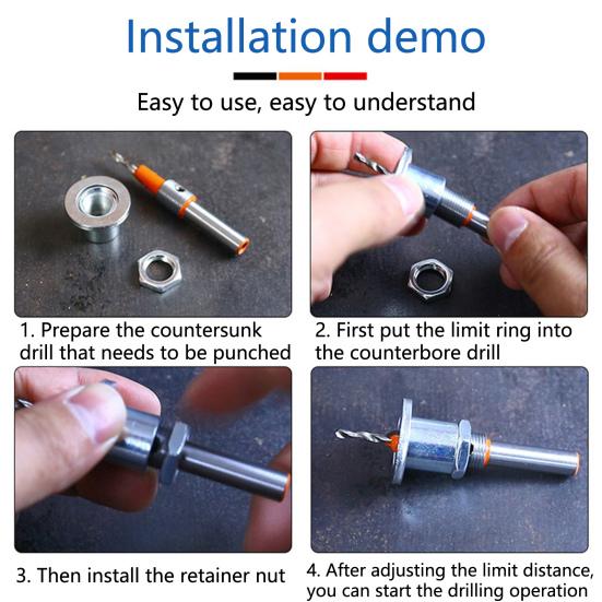 1 Set Countersink Drill Bit Conventional Round Design Alloy Cutter Head Adjustable Depth Easy To Install Taper Hole Drill Carpentry Accessories