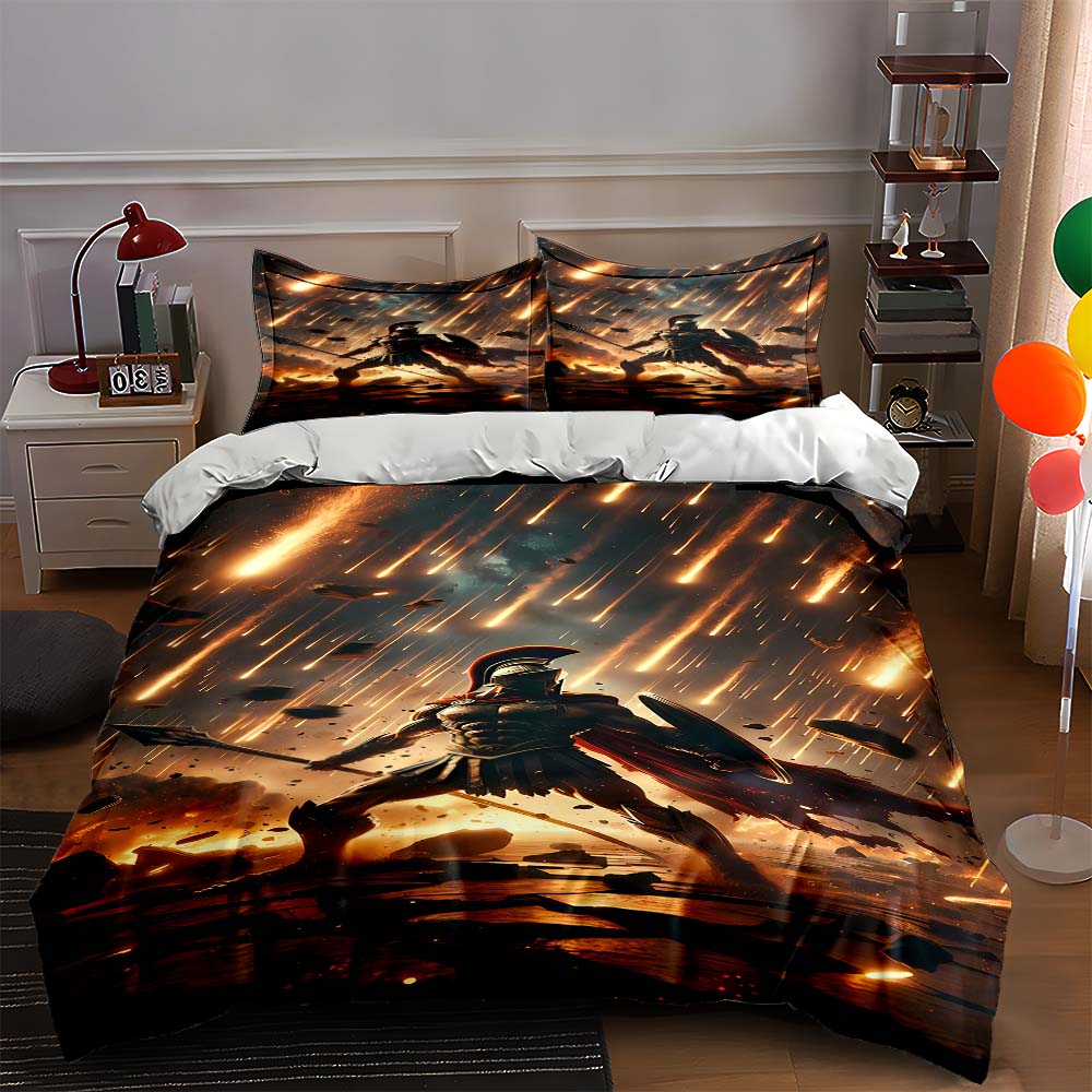 Fiery warrior scene Bedding Duvet cover sets Duvet covers Pillowcases gifts (1 * Duvet Cover 2 * Pillowcases, without duvet insert)
