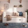 Daybed 90x200 Cm with Pull-Out Bed 90x190, Wood, White, Ideal for Small Apartments or Guest Rooms, Slatted Frame, Easy Assembly (Without Mattress)