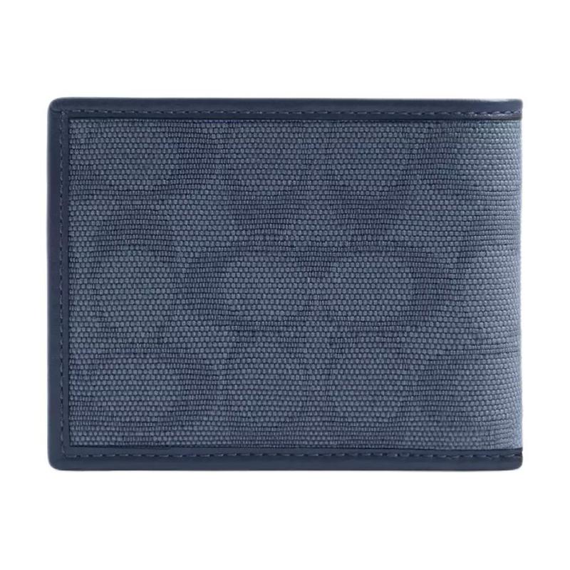 COACH Billfold Wallet 10 Signature Flip Closure Card Holder Coated Canvas Jacquard and Calf Leather Card Holder Regular Men's Dark Blue dark blue