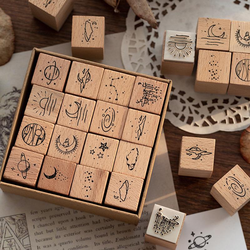 Mr. Paper Moon & Sixpence Wooden Stamp Set - 16 DIY Stationery Pieces
