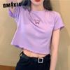 Женская модная повседневная футболка с коротким рукавом и круглым вырезом и топ