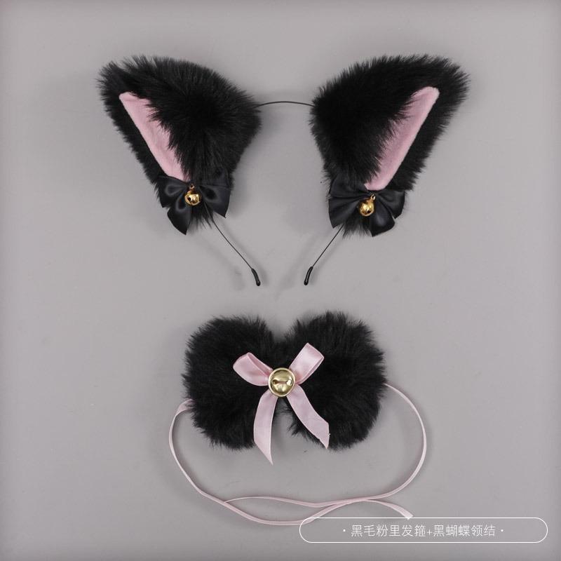 A Handmade Olita Accessory Fox Ears Cat Ears Headband Lace Bow Bell Collar Set