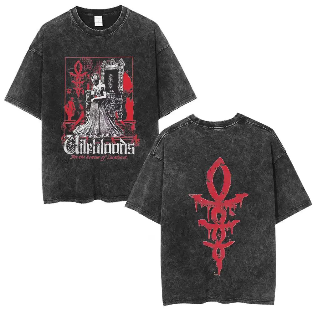 Стирка Винтаж Игра Bloodborne Страх Старой Крови Футболка Хоррор Охотник Готический Оверсайз Футболка Мужчины Женщины Хлопковые Футболки