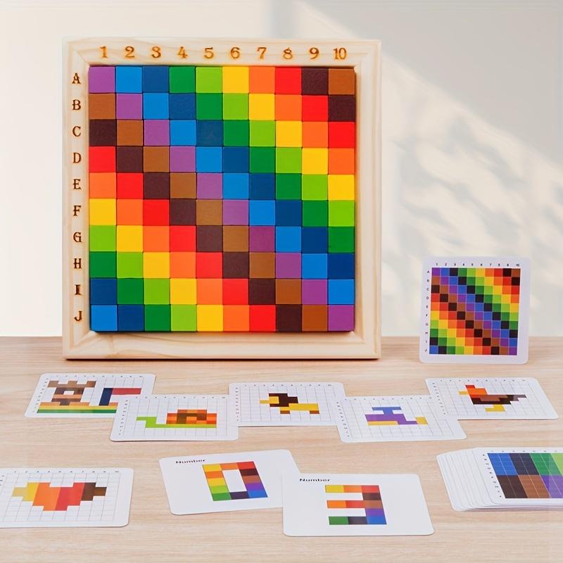 100pcs Wooden Colorful Counting Blocks Game  Educational Puzzle Toy for Youngsters, Enhances Cognitive Skills,Early Learning Imagination,Mixed Colors