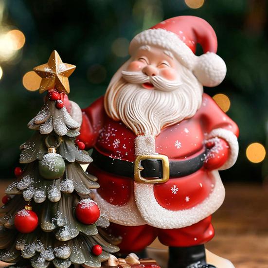 Рождественская статуэтка Санта-Клауса из смолы, стоящая рождественская елка, скульптура, украшение для рабочего стола в офисе, праздничное украшение