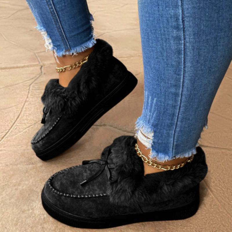 Женские хлопковые туфли зимние с бантом теплые туфли на плоской подошве большого размера меховые туфли большого размера женские туфли C1095