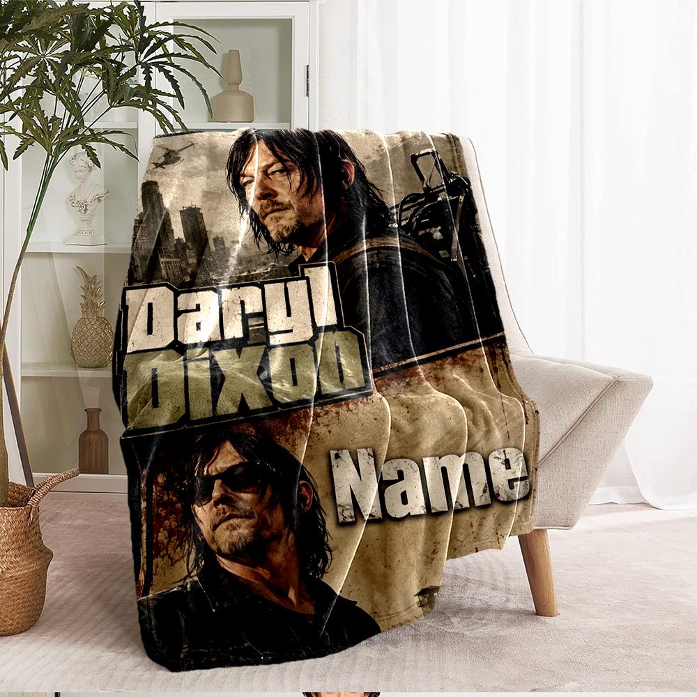 Custom Name Daryl and Rick Theme Printed Blanket - Perfect for Couch, Bed, Travel & Outdoor Use | Machine Washable, Cozy & Durable.