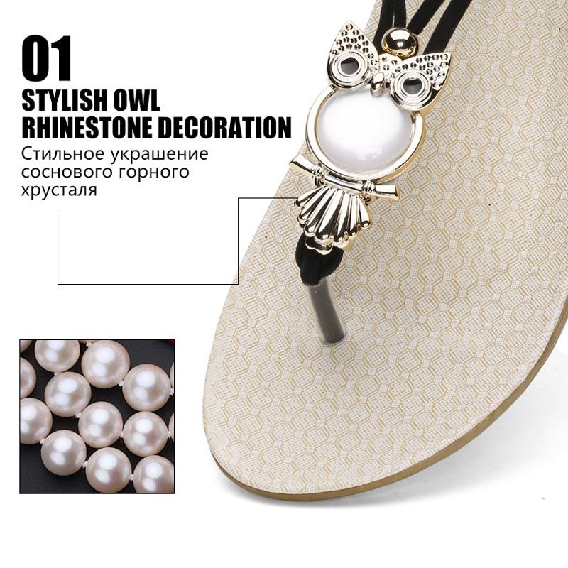 Модные шлепанцы женские сандалии повседневные плоские сандалии Т-образные шлепанцы женская обувь богемные сандалии с совой летние пляжные сандалии 852