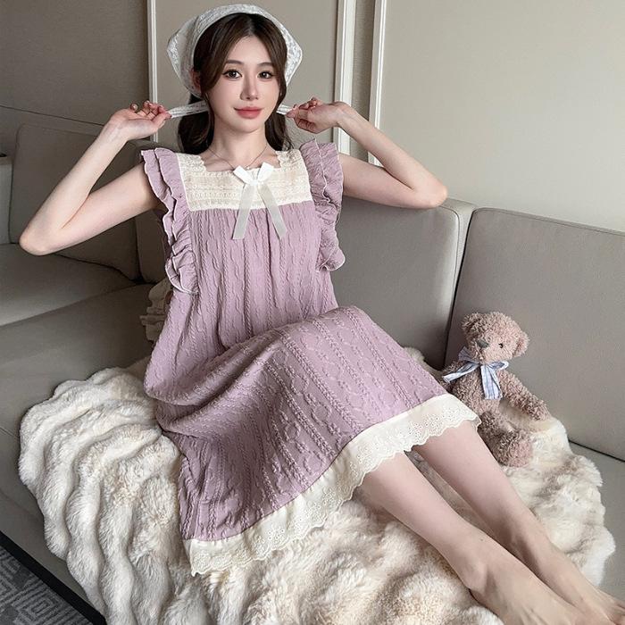 Милая женская летняя ночная рубашка с милыми рукавами-грибками, стиль «принцесса», средней длины и свободного кроя, подходит для ношения в помещении и на улице.