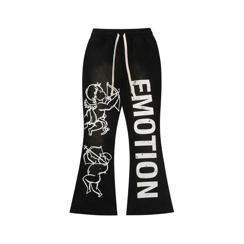 American Streetwear MIXED EMOTION Cotton Terry Flared Sweatpants 360GSM Casual Pants