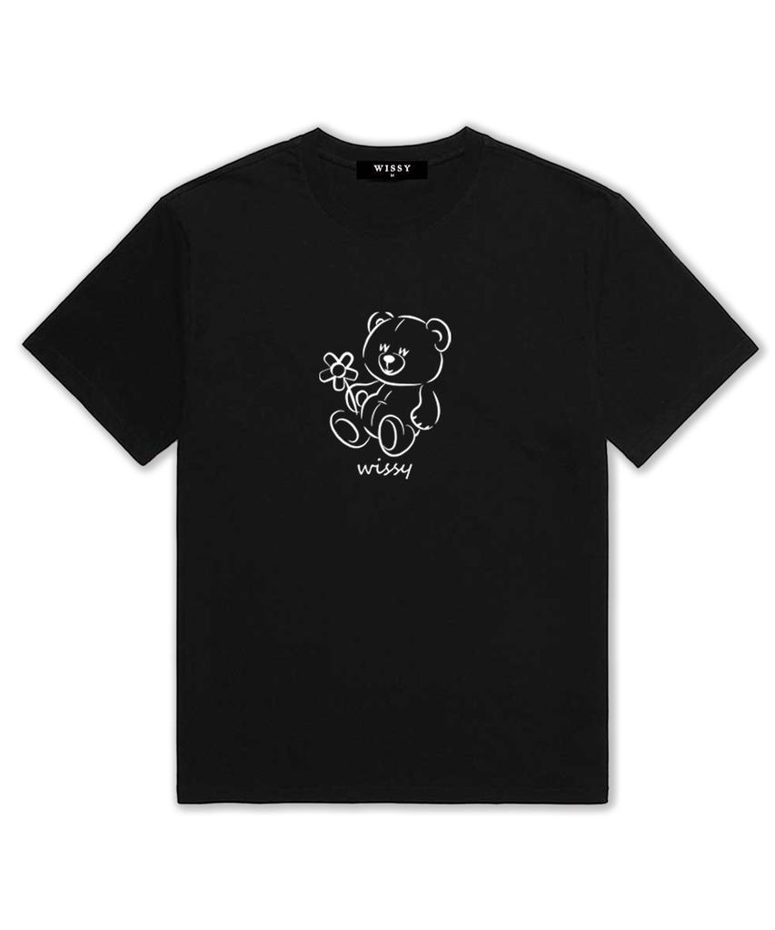 Цветочный медведь Wissi Футболка с коротким рукавом (Ws022) черный