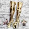 20CM Platform Electroplated Over-The-Knee Pole Dance Boots - Fetish Gold Silver Stiletto High Heels for Nightclub Models