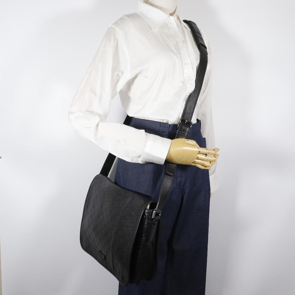 GUCCI Messenger Shoulder Bag 145844 GG black Sima leather mens Used