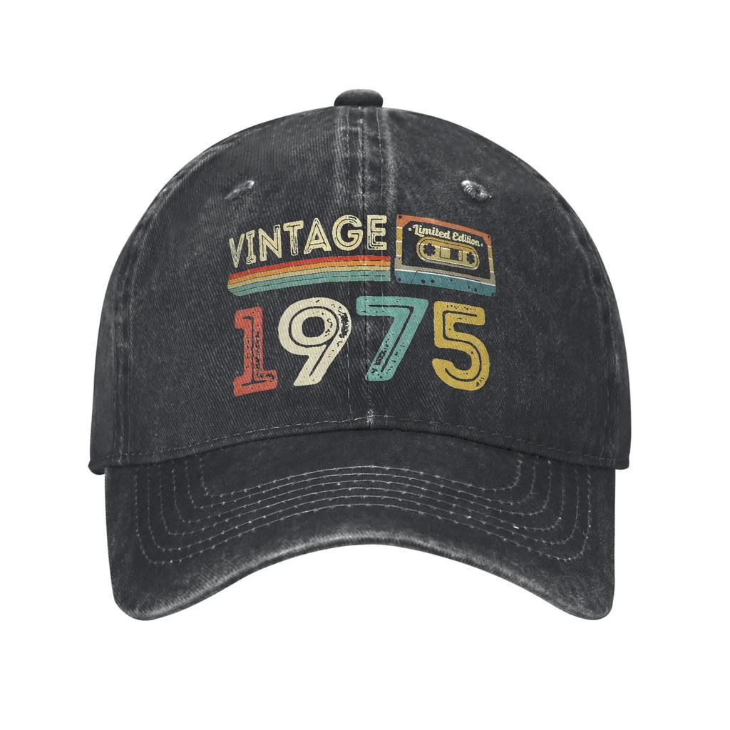 Vintage 1975 50th Birthday 50 Years Old Gift Present Accessories Baseball Caps Unisex Women Casual Hats Cap Adjustable Sun Cap