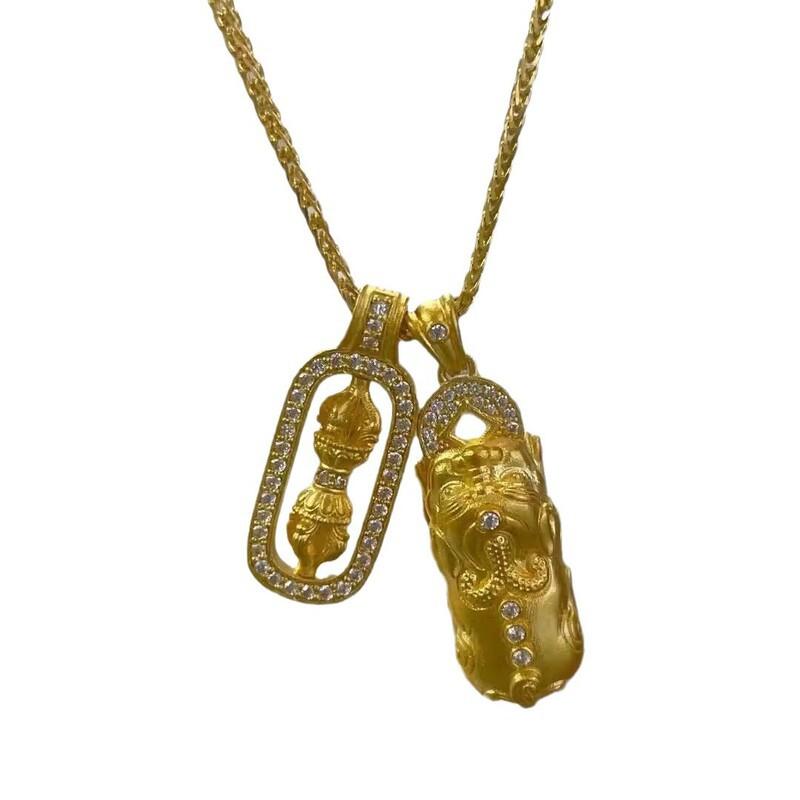 Copper Gold Plated Pendant Necklace With Pixiu Vajra Charm Rhinestone Accented Layered Choker Women