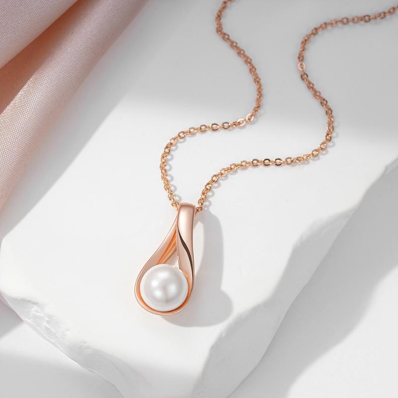 Kinel Pearl Drop Pendant Necklace For Women Rose Gold Color Bride Wedding Elegant Jewelry Anniversary Gift