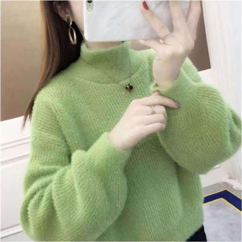 Women's Fashion Casual Fall Winter Solid Color Print Long Sleeve Half Turtleneck Sweaters