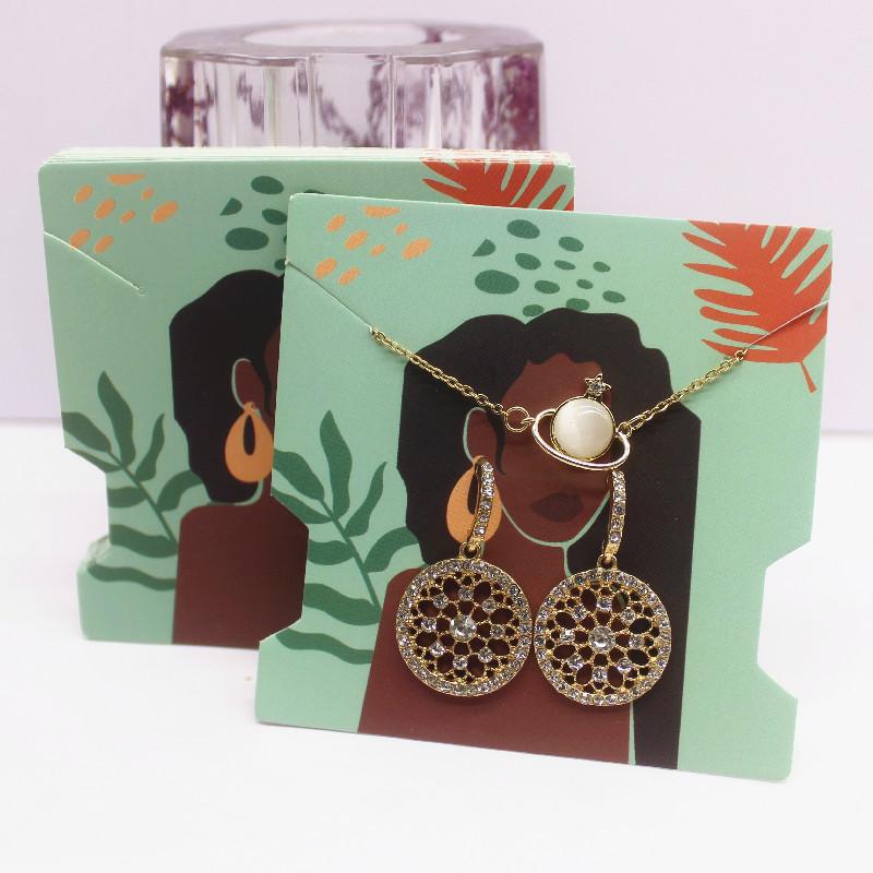 50 шт. 7,4x7,4 см белая бумажная карточка с принтом в виде девушки/кактуса, винтажный узор, серьги, ожерелье, ободок для волос, упаковка для ювелирных изделий