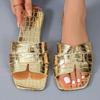 Золотистые открытые туфли на плоской подошве с каблуком, кожаные сандалии, тапочки для ванной, пляжная обувь, удобные сандалии без застежек для женщин