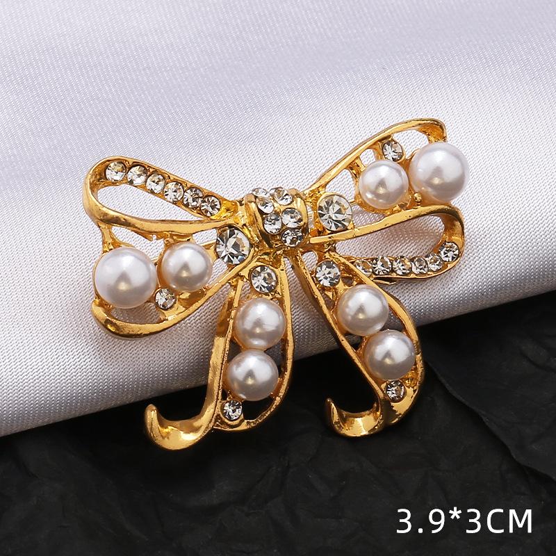 Модная брошь с бантом: Металлические украшения с жемчугом и стразами в виде цветка