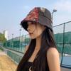 Japanese Retro Fisherman Hat Patched Sun Protection Basin Cap Vintage Plaid Bucket Hat  Unisex