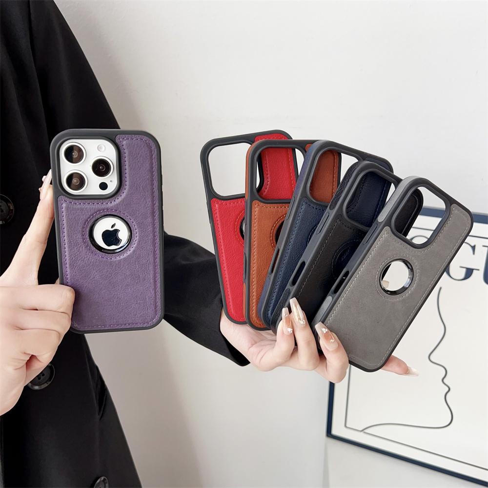 Роскошный Бизнес-чехол из ПУ-кожи и Коровьей кожи для iPhone 17 17Air 11 12 13 14 15 16 Pro Max Plus С отверстием для логотипа Ударопрочная Защитная крышка