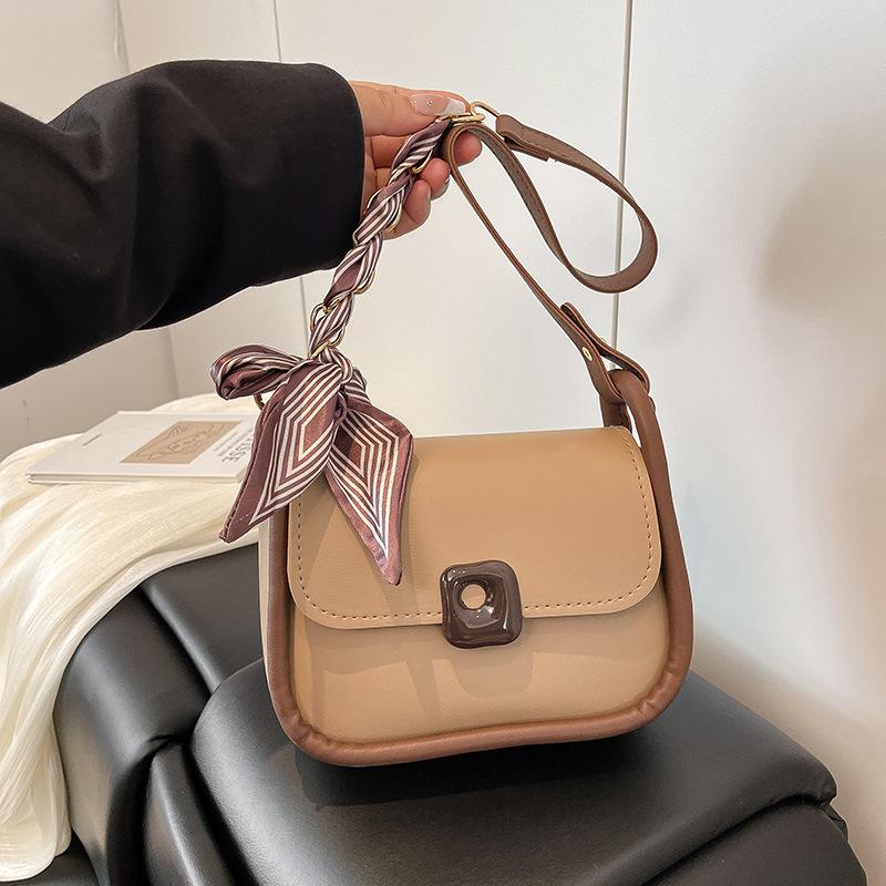 Popular Solid Color Simple 2025 New Trendy Silk Scarf Large Capacity Korean Version Crossbody Texture Underarm Shoulder Small Square Bag