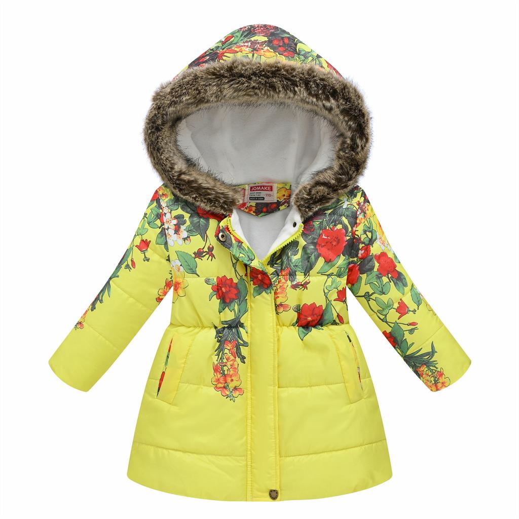 Children Cotton Coats Girls Winter Jacket Thickened Hooded Overcoat Warm Fashion Casual Printed Kids Cotton-padded Clothes