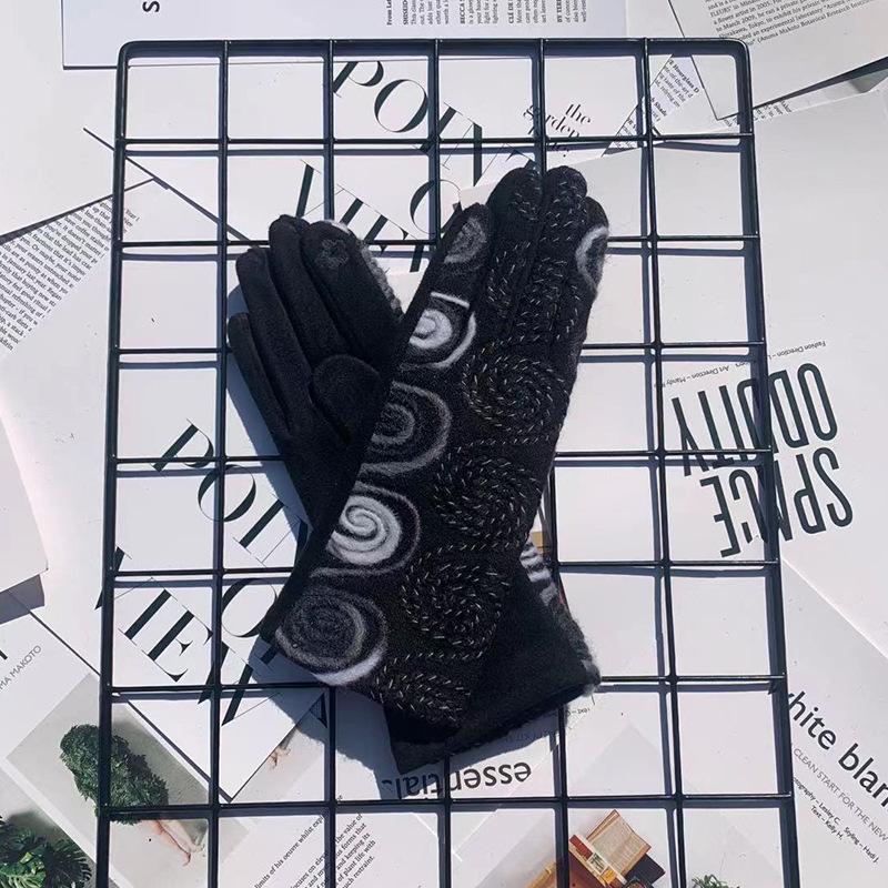 Осенние теплые перчатки, модные перчатки с вышивкой в этническом стиле, перчатки для спорта на открытом воздухе, велосипедные перчатки