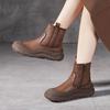 Thick Soled Round Toe Warm Plush Boots Genuine Leather Retro Women's Cotton Shoes