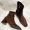 Женские облегающие короткие ботинки Горячая распродажа 2025 Осень Новые офисные туфли Квадратный каблук Женские ботильоны из замши для свиданий Элегантная женская обувь