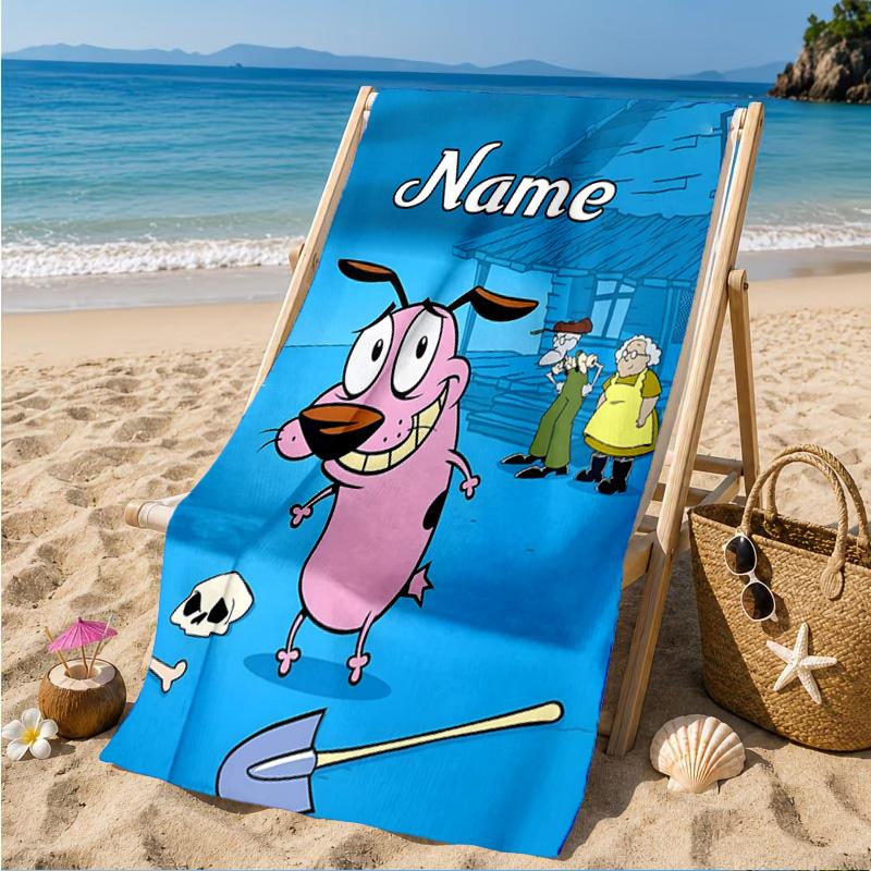 Custom Name Cowardly-Dog Adventure Beach Towel Microfiber Beach Towel, Lightweight and Quick-Dry, for Summer Travel, Swimming Pool Gift