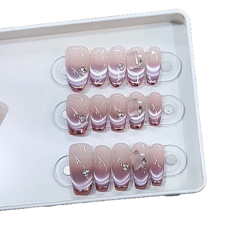 Hand-woven Armor Purple Streaming High-end Pure French Diamond Cat Eye Blush Finished Nail Art Sticker