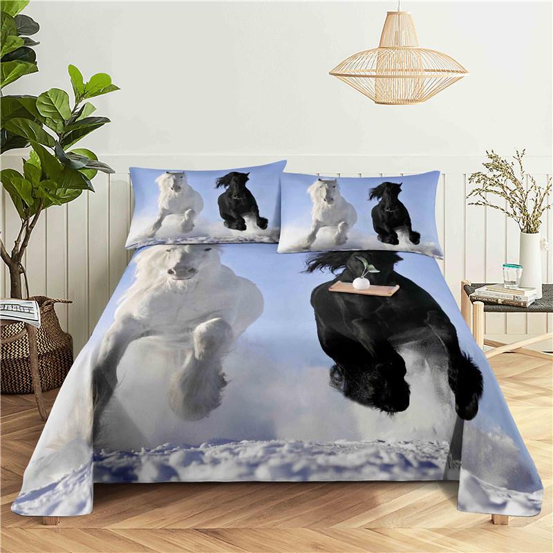 Постельное белье Белая лошадь 2/3 предмета Комплект 3D Принт Животное Полиэстер Простыня с наволочкой Постельное белье Для детей Младенцев Взрослых
