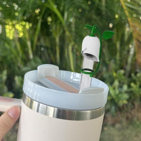 Rose Flower Straw Cover BPA Silicone Spill Reusable Dust-proof No Free 6-10MM Tumbler Straw