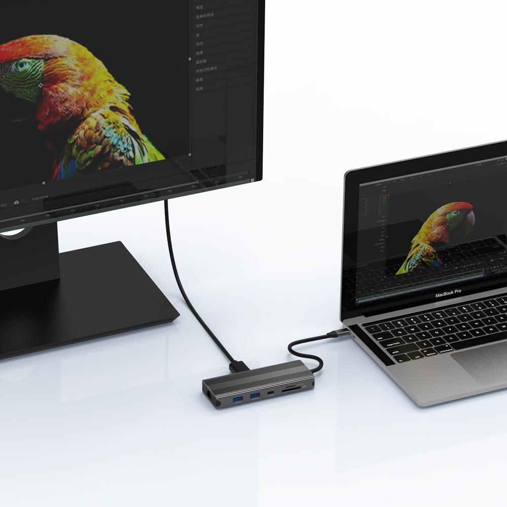 10 in 1 Usb C Hub Multi Dual 8K 120Hz 144Hz MST Docking Station With DP HDTV RJ45 Ethernet 100W Powered Usb3.0 Sd/tf Card Reader