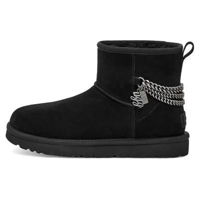 Классические мини-сапоги из двухслойной кожи, теплые, нескользящие, модные, короткие, женские, черные, с цепочкой, зимние сапоги 1123668-BLK