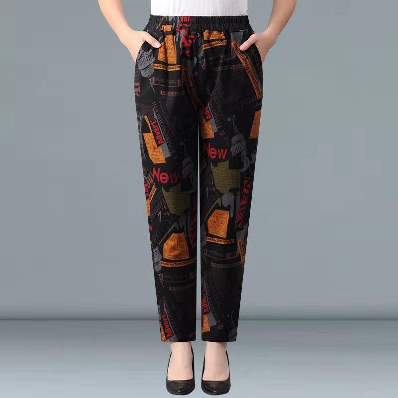 Свободные женские брюки с цветочным принтом и высокой талией, летние повседневные брюки Haren для людей среднего и пожилого возраста, женские брюки
