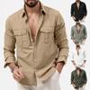 European and American Men's Shirt Double Pocket Casual Long Sleeved Top