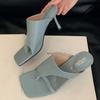 Elegant Thin High Flip Flops Women 2025 Summer Sexy Square Toe Slide Sandals Fashion Brand Designer Mule Pumps Zapatos De Mujer