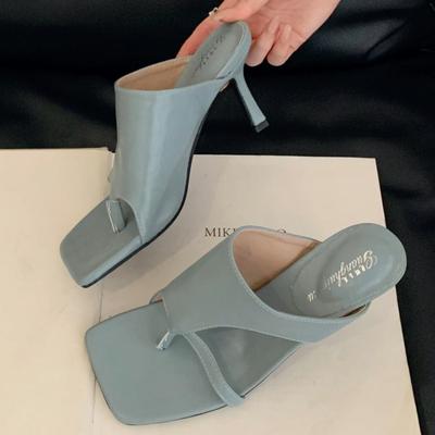 Элегантные Тонкие Высокие Шлепанцы Женские 2025 Лето Сексуальные Сандалии-Слайдеры с Квадратным Носком Модный Брендовый Дизайнер Мюли Туфли zapatos de mujer